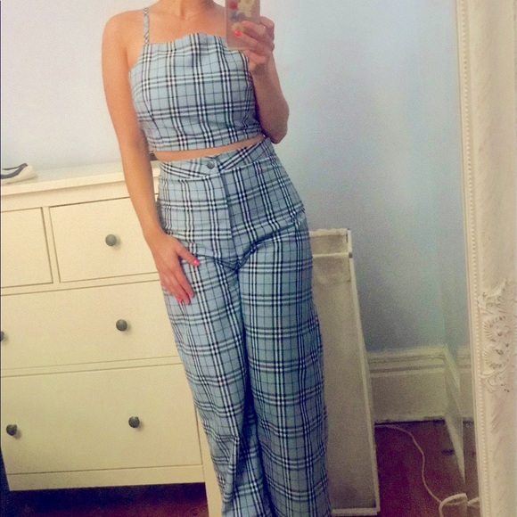studio citizen Pants - Vintage Inspired Two Piece Blue Plaid Set